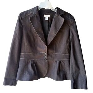 LOFT Dark Academia Blazer Womens 12P Black Goth Peplum Y2K Office Siren Corpcore